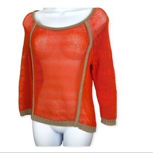 Trouve Orange Tan Mesh Crochet Dopamine Tunic Sweater Size XS